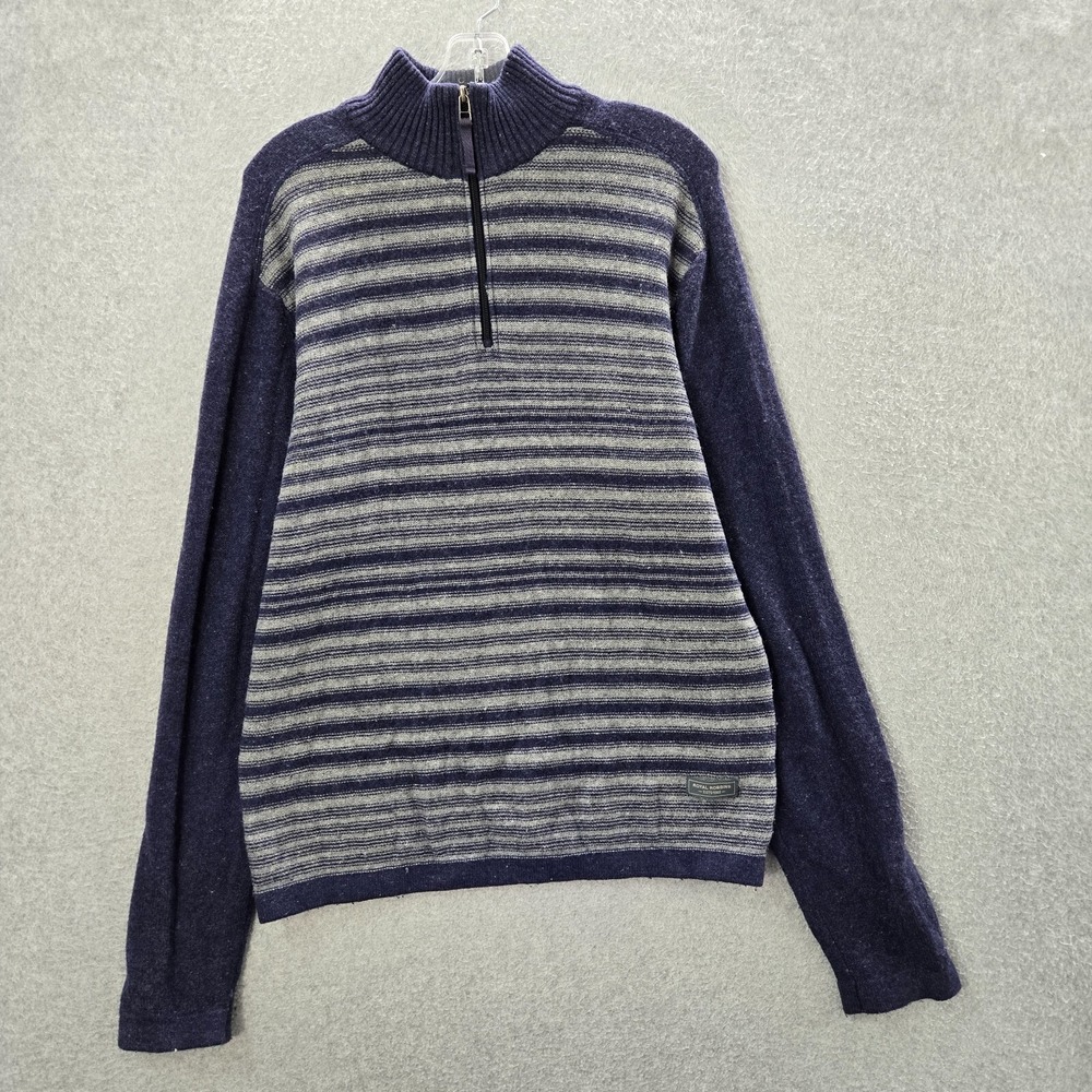 Royal Robbins Men‎ Sweater Large Blue Striped Wool Blend 1/4 Zip Mock Neck